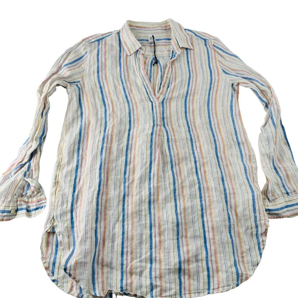 Gap Womens‎ Multicolor Striped Long Sleeve Blouse M Lightweight Cotton & Linen